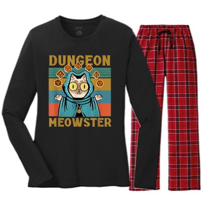 Dungeon Meowster Funny Cat Lover Women's Long Sleeve Flannel Pajama Set 