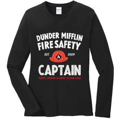 Dunder Mifflin Fire Safety Captain Est.2009 Today Smoking Is Going To Save Lives Ladies Long Sleeve Shirt