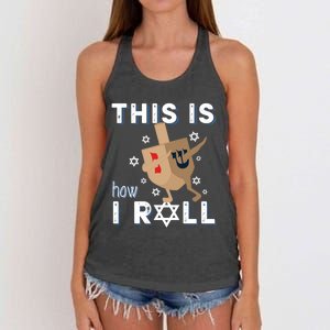 Dreidel Menorah Funny Hanukkah Gift This Is How I Roll Women's Knotted Racerback Tank