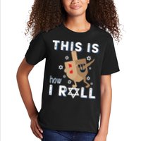 Dreidel Menorah Funny Hanukkah Gift This Is How I Roll Kids T-Shirt