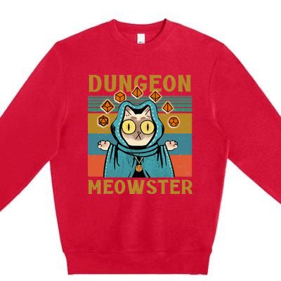 Dungeon Meowster Funny Nerdy Gamer Cat Vintage Game Premium Crewneck Sweatshirt