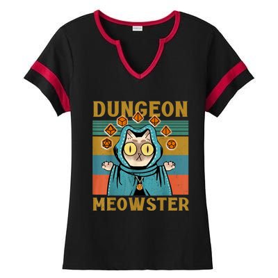 Dungeon Meowster Funny Nerdy Gamer Cat Vintage Game Ladies Halftime Notch Neck Tee