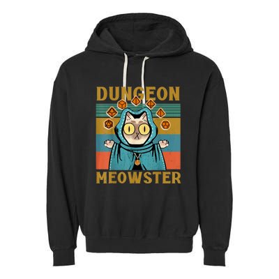 Dungeon Meowster Funny Nerdy Gamer Cat Vintage Game Garment-Dyed Fleece Hoodie