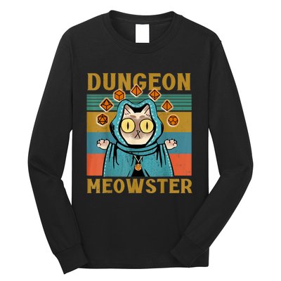 Dungeon Meowster Funny Nerdy Gamer Cat Vintage Game Long Sleeve Shirt