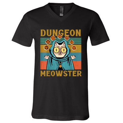 Dungeon Meowster Funny Nerdy Gamer Cat Vintage Game V-Neck T-Shirt