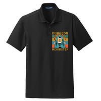 Dungeon Meowster Funny Nerdy Gamer Cat Vintage Game Dry Zone Grid Polo