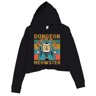 Dungeon Meowster Funny Nerdy Gamer Cat Vintage Game Crop Fleece Hoodie