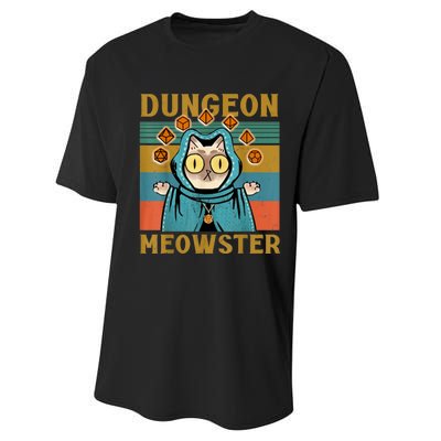 Dungeon Meowster Funny Nerdy Gamer Cat Vintage Game Performance Sprint T-Shirt