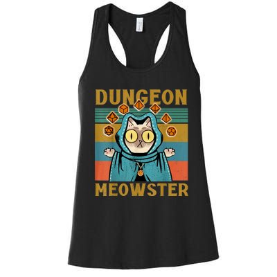 Dungeon Meowster Funny Nerdy Gamer Cat Vintage Game Women's Racerback Tank