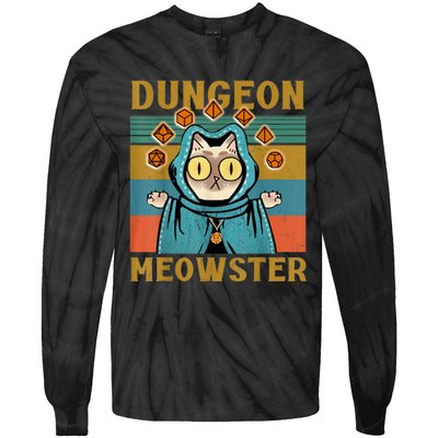 Dungeon Meowster Funny Nerdy Gamer Cat Vintage Game Tie-Dye Long Sleeve Shirt