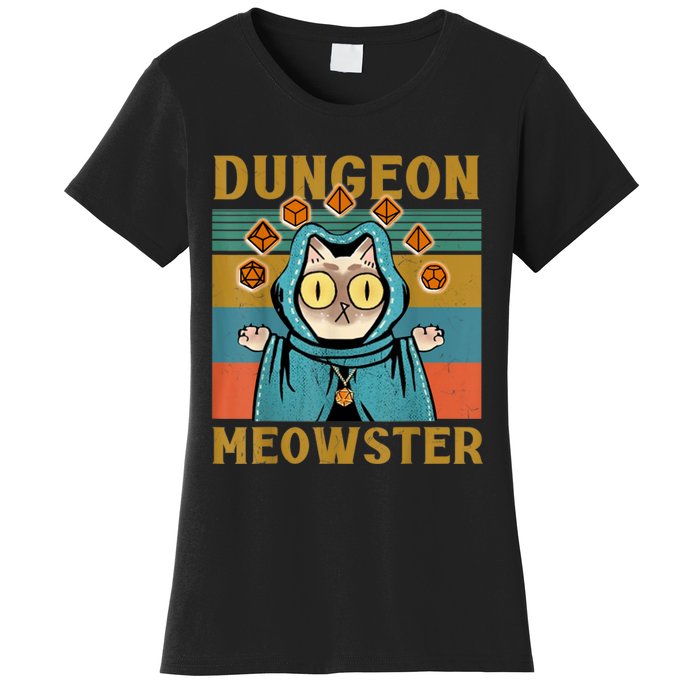 Dungeon Meowster Funny Nerdy Gamer Cat Vintage Game Women's T-Shirt