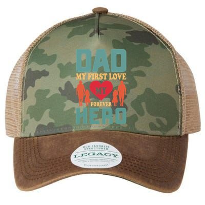 Dad My First Love My Forever Hero FatherS Day Funny Cute Gift Legacy Tie Dye Trucker Hat