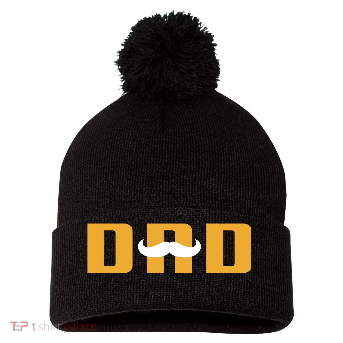 Dad Mustache Fathers Day Pom Pom 12in Knit Beanie