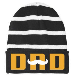 Dad Mustache Fathers Day Striped Beanie with Solid Band