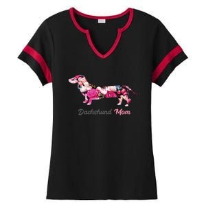 Dachshund Mom Gift Floral Doxie Mama MotherS Day Cute Gift Ladies Halftime Notch Neck Tee