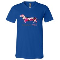 Dachshund Mom Gift Floral Doxie Mama MotherS Day Cute Gift V-Neck T-Shirt