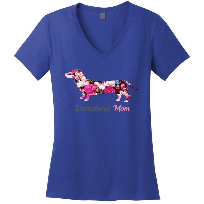 Dachshund Mom Gift Floral Doxie Mama MotherS Day Cute Gift Women's V-Neck T-Shirt