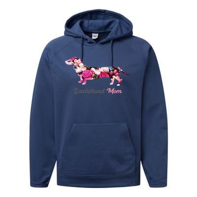 Dachshund Mom Gift Floral Doxie Mama MotherS Day Cute Gift Performance Fleece Hoodie