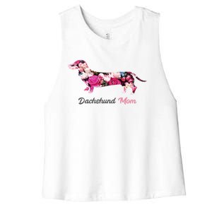 Dachshund Mom Gift Floral Doxie Mama MotherS Day Cute Gift Women's Racerback Cropped Tank