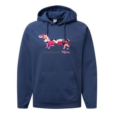 Dachshund Mom Gift Floral Doxie Mama MotherS Day Gift Performance Fleece Hoodie