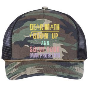 Dear Math Grow Up And Solve Your Own Problems Math Saying Retro Rope Trucker Hat Cap