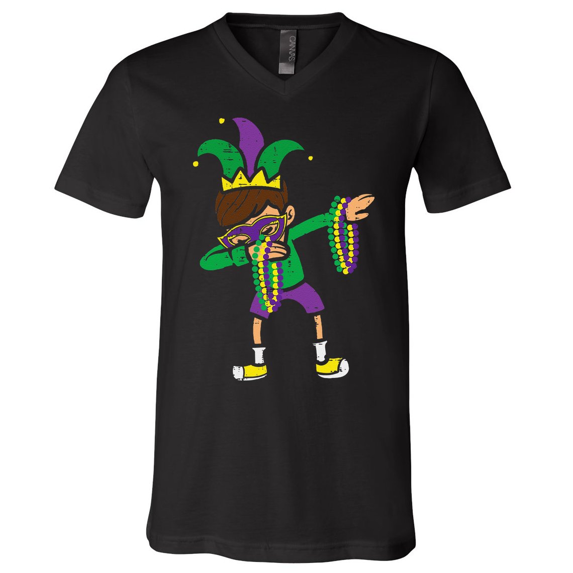 Dabbing Mardi Gras Dance V-Neck T-Shirt
