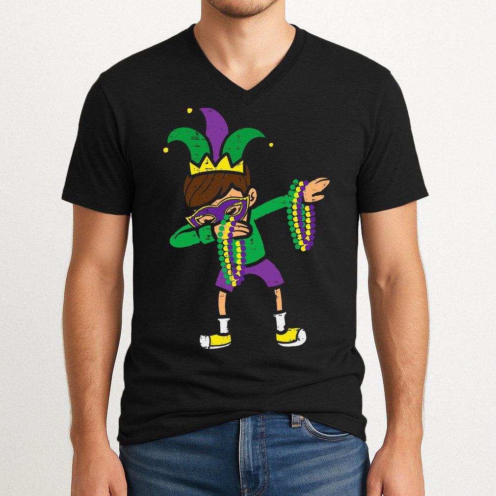 Dabbing Mardi Gras Dance V-Neck T-Shirt