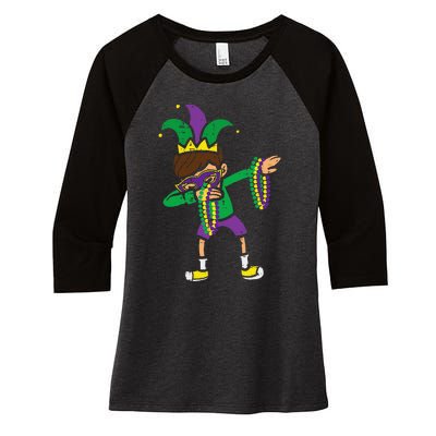 Dabbing Mardi Gras Dance Women's Tri-Blend 3/4-Sleeve Raglan Shirt