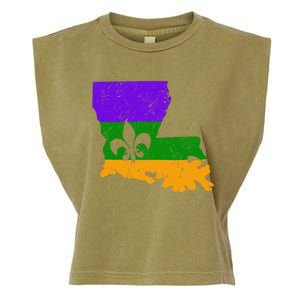 Distressed Mardi Gras Fleur De Lis Garment-Dyed Women's Muscle Tee