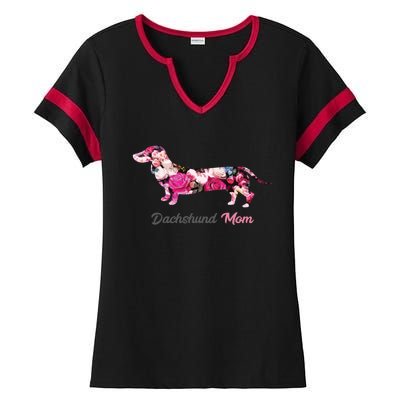 Dachshund Mom Gift Floral Doxie Mama MotherS Day Gift Ladies Halftime Notch Neck Tee