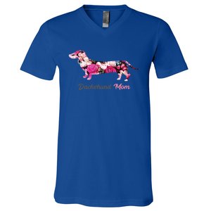 Dachshund Mom Gift Floral Doxie Mama MotherS Day Gift V-Neck T-Shirt