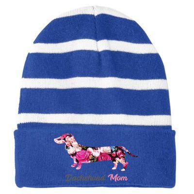 Dachshund Mom Gift Floral Doxie Mama MotherS Day Gift Striped Beanie with Solid Band