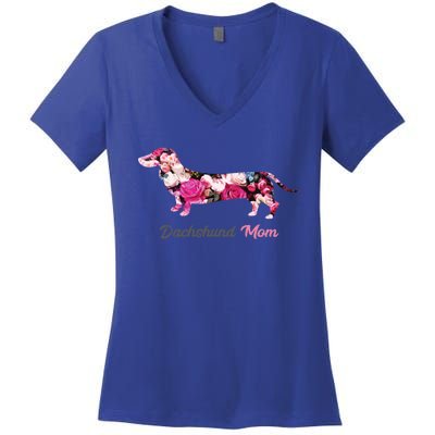 Dachshund Mom Gift Floral Doxie Mama MotherS Day Gift Women's V-Neck T-Shirt