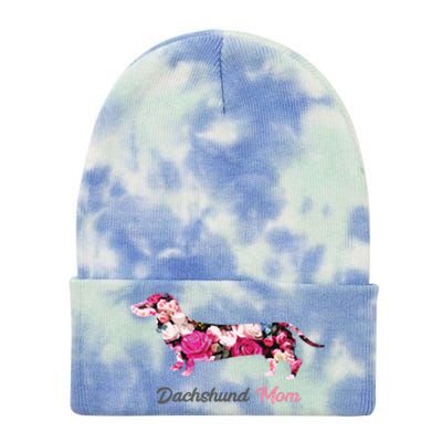 Dachshund Mom Gift Floral Doxie Mama MotherS Day Gift Tie Dye 12in Knit Beanie