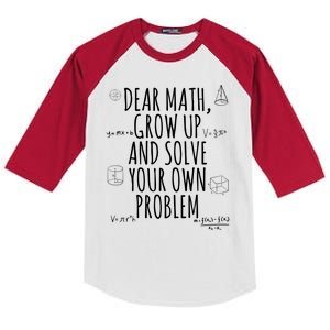 Dear Math Grow Up And Solve Your Own Problem Funny School Kids Colorblock Raglan Jersey