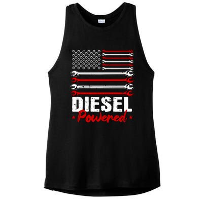 Diesel Mechanic Gifts Design On Back Ladies PosiCharge Tri-Blend Wicking Tank