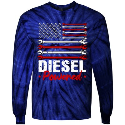 Diesel Mechanic Gifts Design On Back Tie-Dye Long Sleeve Shirt