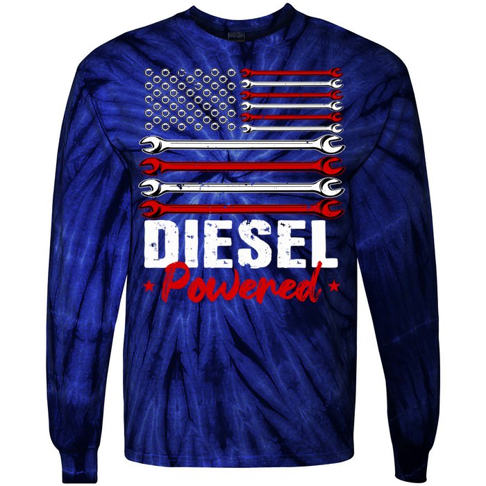 Diesel Mechanic Gifts Design On Back Tie-Dye Long Sleeve Shirt