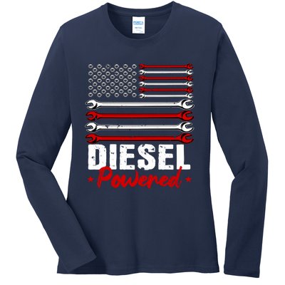 Diesel Mechanic Gifts Design On Back Ladies Long Sleeve Shirt