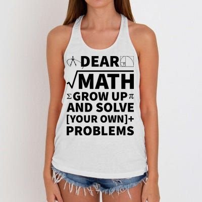 Dear Math Grow Up And Solve Your Own Problems Women's Knotted Racerback Tank