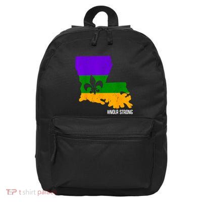 Distressed Mardi Gras Fleur De Lis Nola Strong Louisiana 16 in Basic Backpack