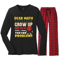 Dear Math Grow Up And Solve Your Own Problem Math Quote Women's Long Sleeve Flannel Pajama Set 