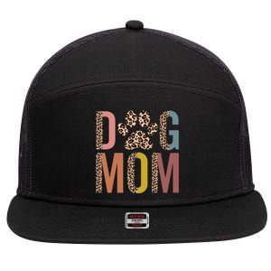 Dog Mom Half Leopard Dog Mama Fur Mom Puppy Dog Mommy Meaningful Gift 7 Panel Mesh Trucker Snapback Hat