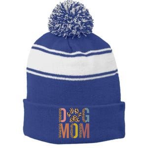 Dog Mom Half Leopard Dog Mama Fur Mom Puppy Dog Mommy Meaningful Gift Stripe Pom Pom Beanie