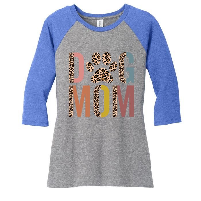 Dog Mom Half Leopard Dog Mama Fur Mom Puppy Dog Mommy Meaningful Gift Women's Tri-Blend 3/4-Sleeve Raglan Shirt