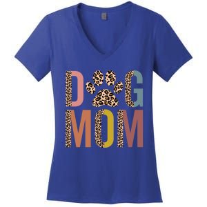 Dog Mom Half Leopard Dog Mama Fur Mom Puppy Dog Mommy Meaningful Gift Women's V-Neck T-Shirt