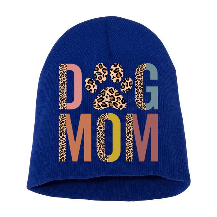 Dog Mom Half Leopard Dog Mama Fur Mom Puppy Dog Mommy Meaningful Gift Short Acrylic Beanie