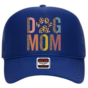 Dog Mom Half Leopard Dog Mama Fur Mom Puppy Dog Mommy Meaningful Gift High Crown Mesh Back Trucker Hat