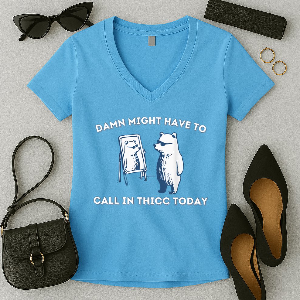 Damn Might Have To Call In Thicc Today Meme Women's V-Neck T-Shirt