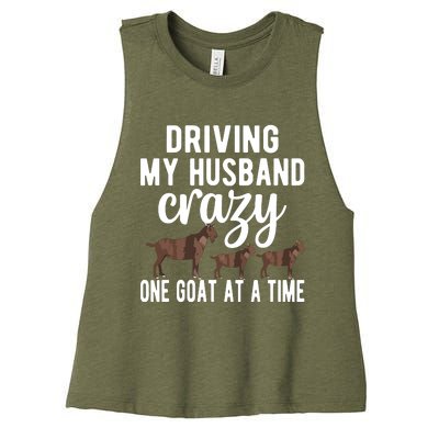 Driving My Husband Crazy Goat Mom Goat Lover Goat Mama Women's Racerback Cropped Tank